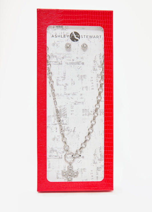 Crystal Cross Necklace Box Set