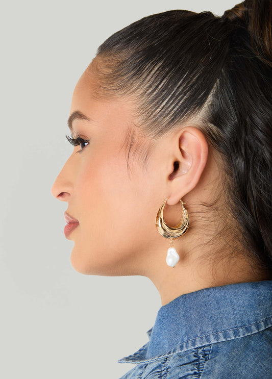 Faux Pearl Gold Huggie Earrings