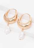 trendy texture gold huggie hoops pearl earrings hoop earrings