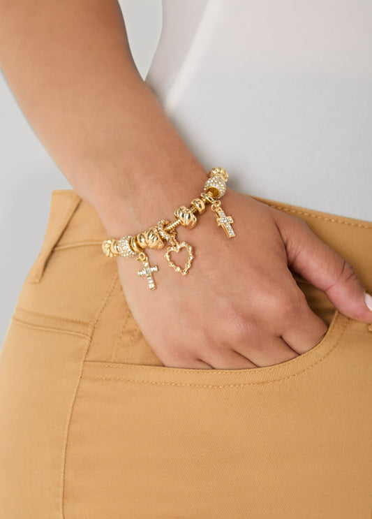 Cross And Heart Charm Bracelet