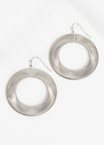 Ribbed Silver Tone Hoop Earrings