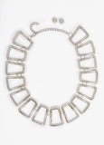 Silver Tone Rectangle Necklace Set