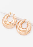 Gold Tone Puff Hoop Earrings