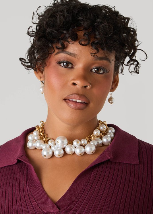 Dangle Faux Pearl Necklace Set