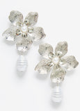 Textured Silver Tone Flower Earrings