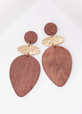 Hammered Gold And Wood Earrings