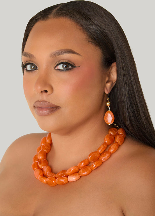 Marbled Bead Layered Necklace Set