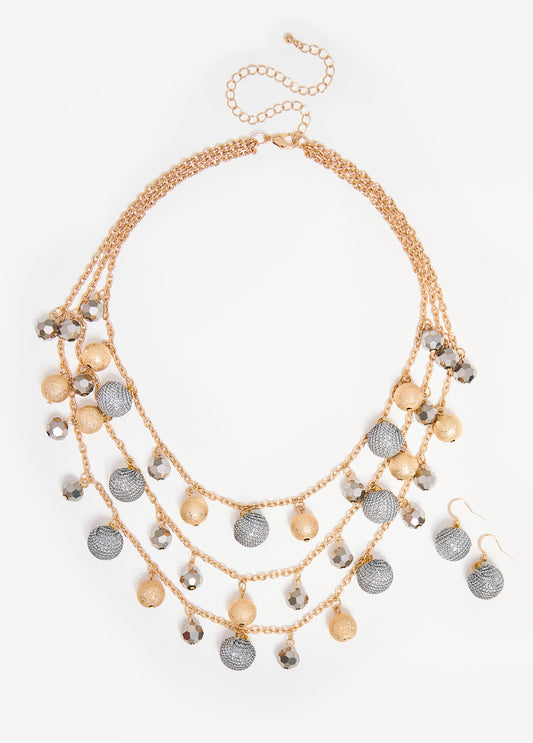 Tri-Layer Metallic Bauble Necklace Set