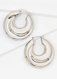 Silver Tone Puff Hoop Earrings