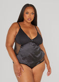 Plus Size Mesh Paneled Satin Cami Set
