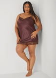 Lace Trimmed Satin Chemise Set