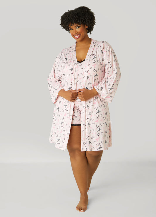 Plus Size Paris Dreams Printed Robe Set