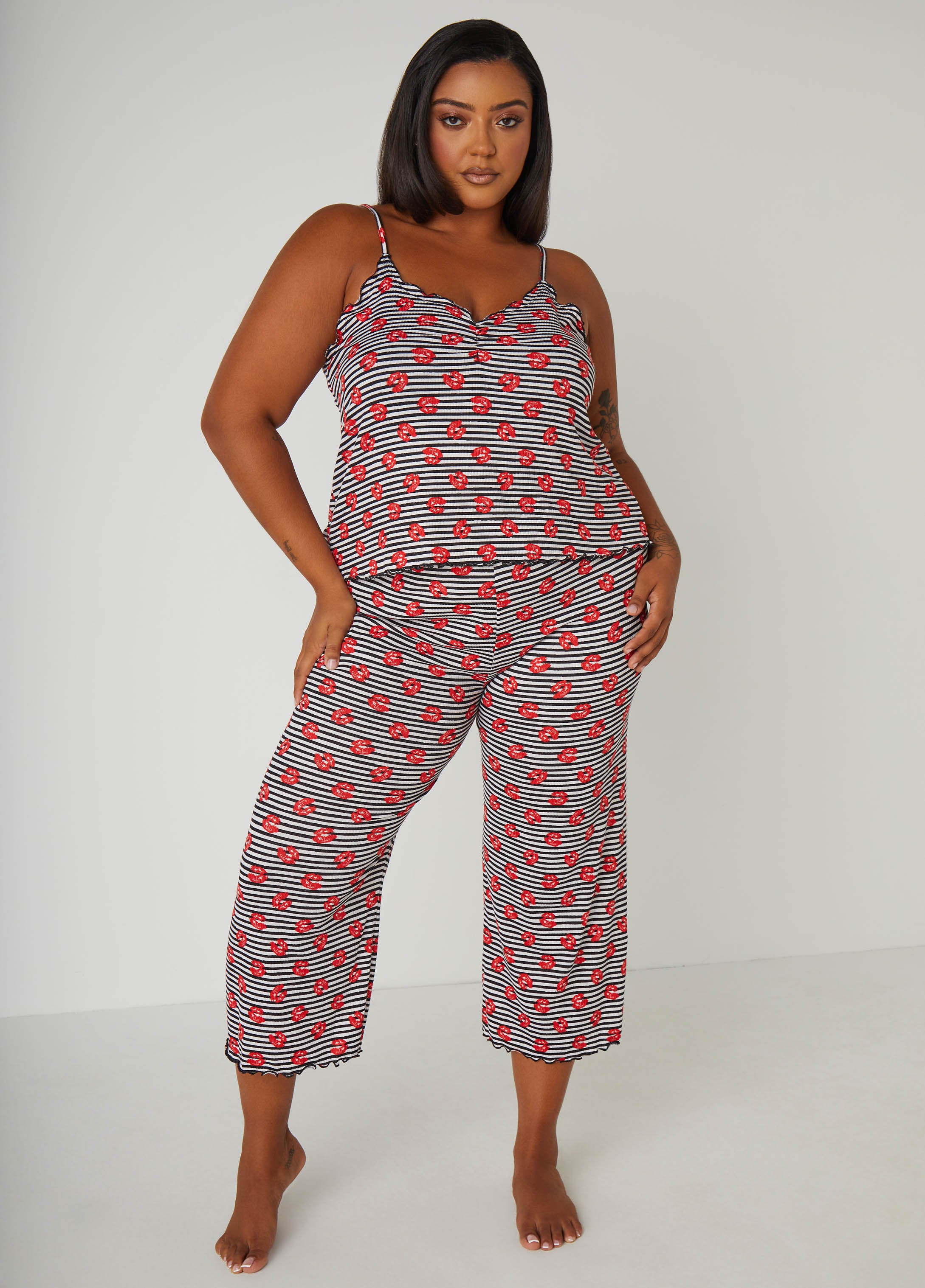 Blue Ruffle Shorts Solid Satin Pajama Set V Neck Cami Top Ruffle