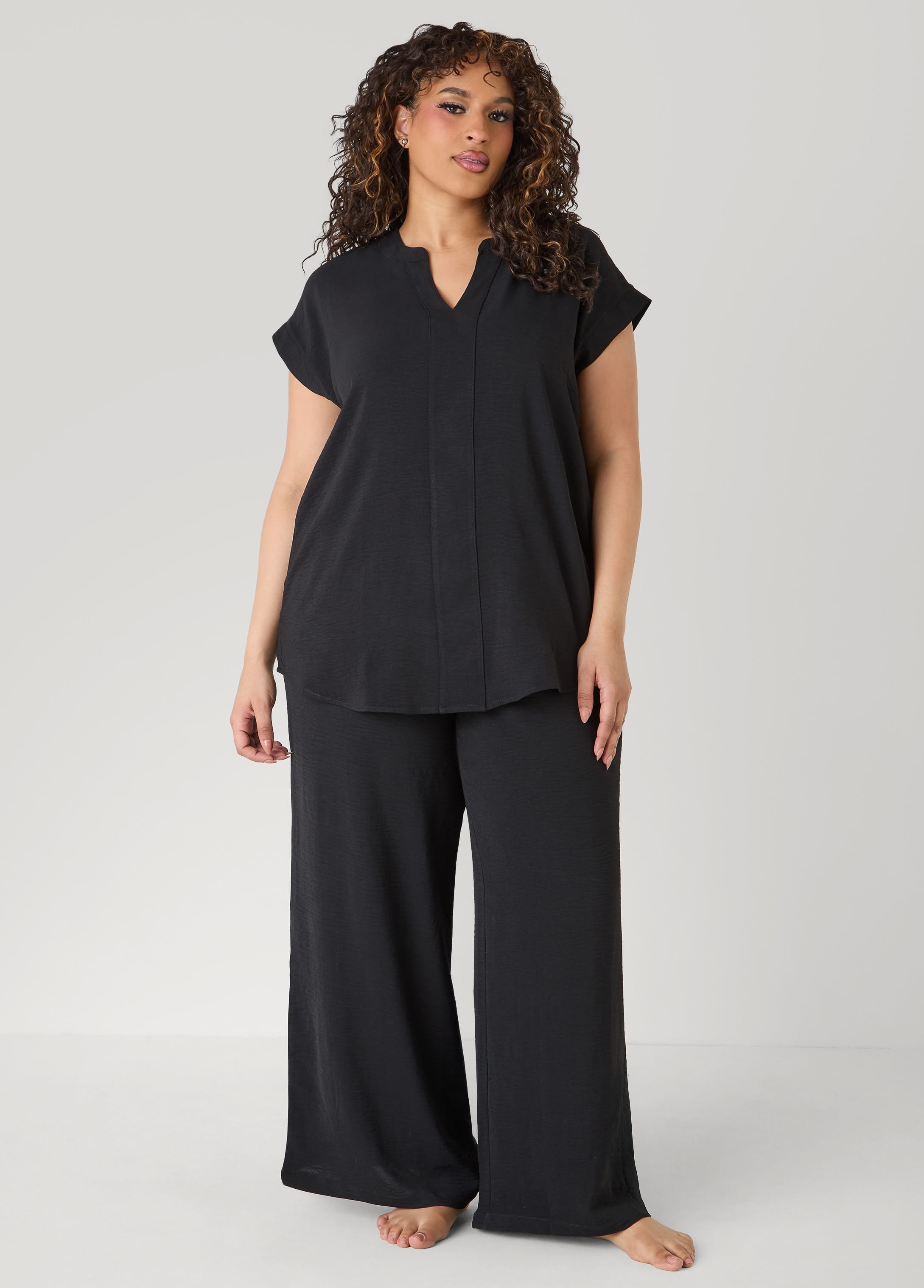 ゆめ Textured V Neck Pajama Set – Ashley Stewart