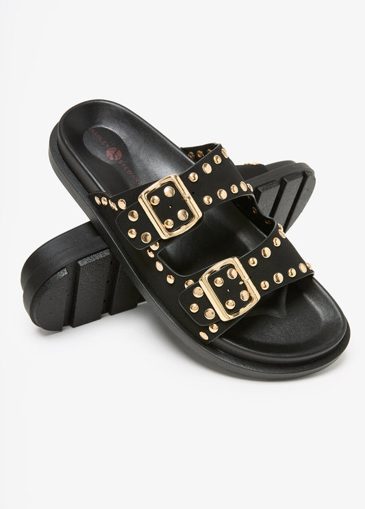 Studded Buckled Slide Sandals