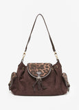 Leopard Paneled Faux Suede Satchel