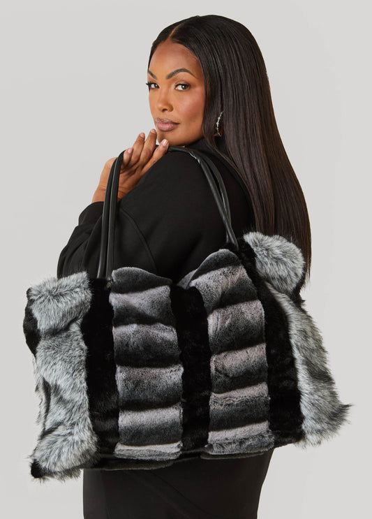 Two Tone Faux Fur Tote