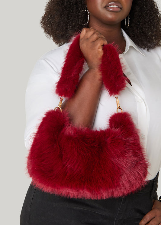 Faux Fur Top Handle Shoulder Bag