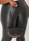 Animal Print Paneled Crescent Bag