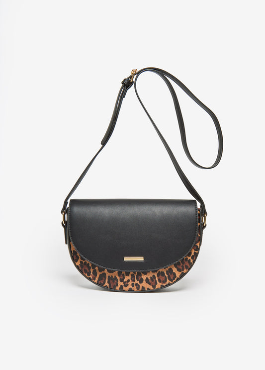Animal Print Paneled Crescent Bag