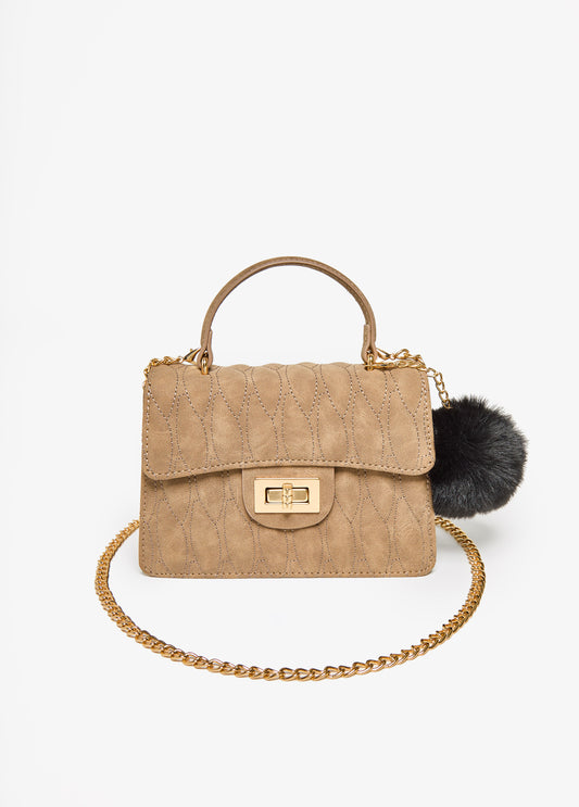 Pompom Faux Suede Flap Bag