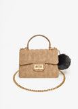 Pompom Faux Suede Flap Bag