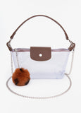 Faux Leather Trimmed Clear Bag