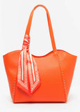 Scarf Accented Faux Leather Tote
