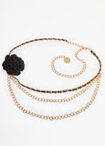 Trendy Plus Size Accessories Gold Black Rosette Chain Belt