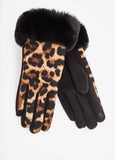 Faux Fur Cuffed Leopard Gloves
