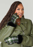 Faux Fur Cuffed Plaid Gloves