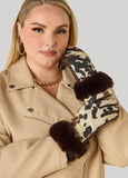 Faux Fur Cuff Cow Print Gloves