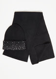 Holiday Gift 2 Piece Set Crystal Knit Cozy Black Hat Scarf Set