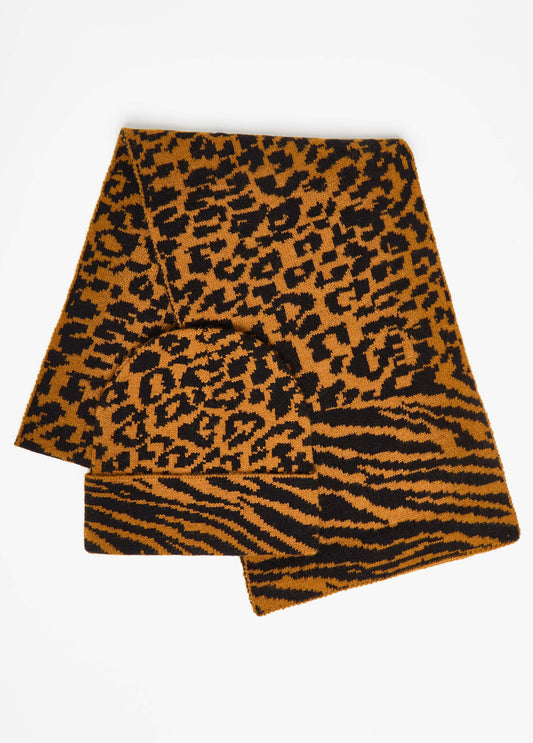 Holiday Gift 2 Piece Set Intarsia Knit Leopard Zebra Hat Scarf Set