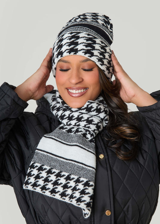 Houndstooth Hat And Scarf Gift Set