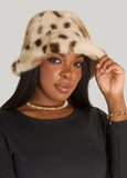 Deer Print Faux Fur Bucket Hat