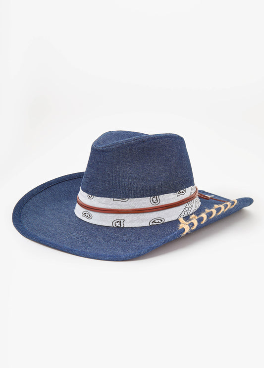 Bandana Trimmed Denim Cowboy Hat