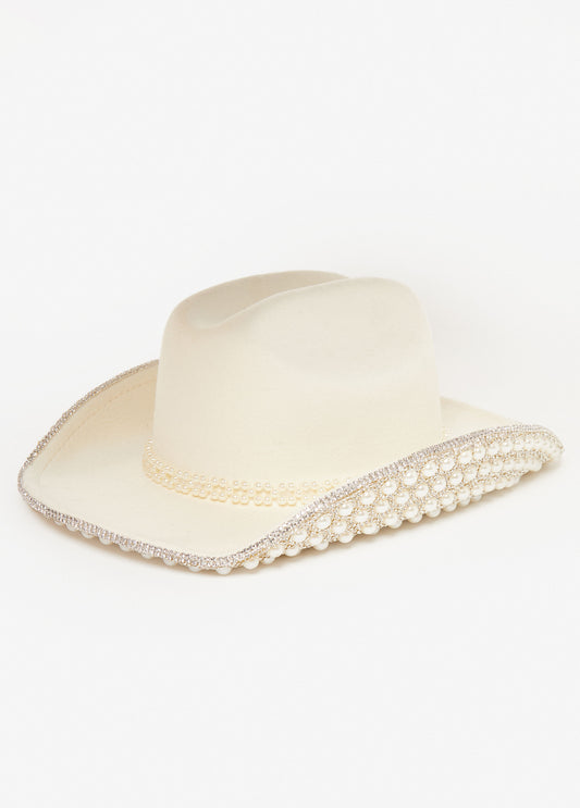 Crystal And Faux Pearl Cowboy Hat
