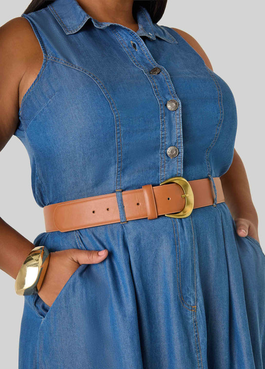 Crescent Buckle Faux Leather Belt