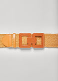 Faux Leather Trimmed Raffia Belt