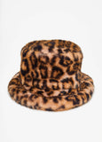 Trendy Leopard Red Black Bucket Hat Faux Fur Hat Fall Fashion