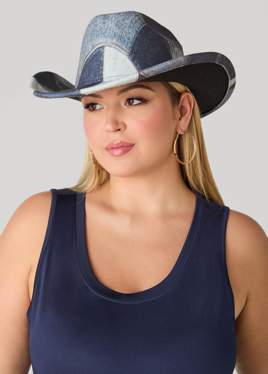 Patchwork Denim Print Fedora