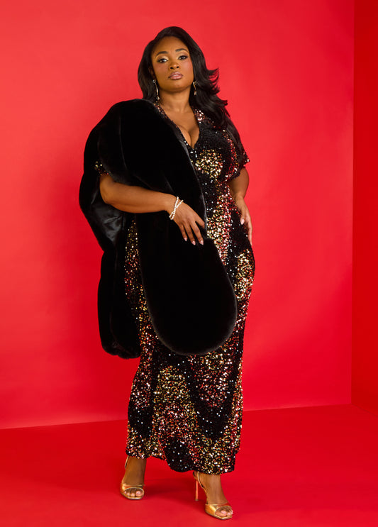 Plus Size Black Faux Fur Shawl Winter Accessories Wraps Formal Attire