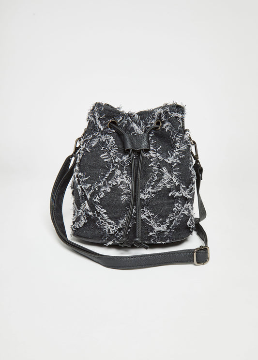 Distressed Denim Buckle Bag