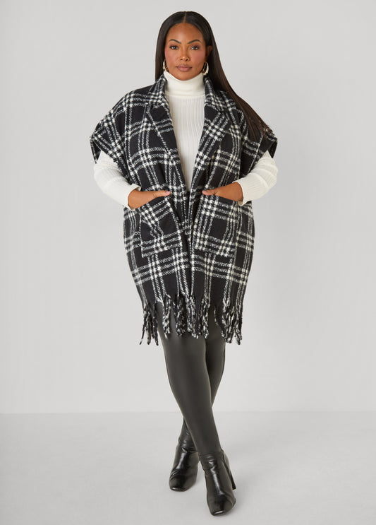Fringed Brushed Plaid Ruana