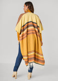 Fringe Trimmed Striped Ruana
