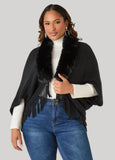 Faux Fur Trimmed Ribbed Ruana