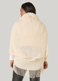 Fringe And Faux Fur Trimmed Ruana