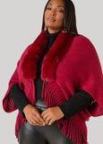 Fringed And Faux Fur Trimmed Ruana