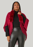 Fringed And Faux Fur Trimmed Ruana